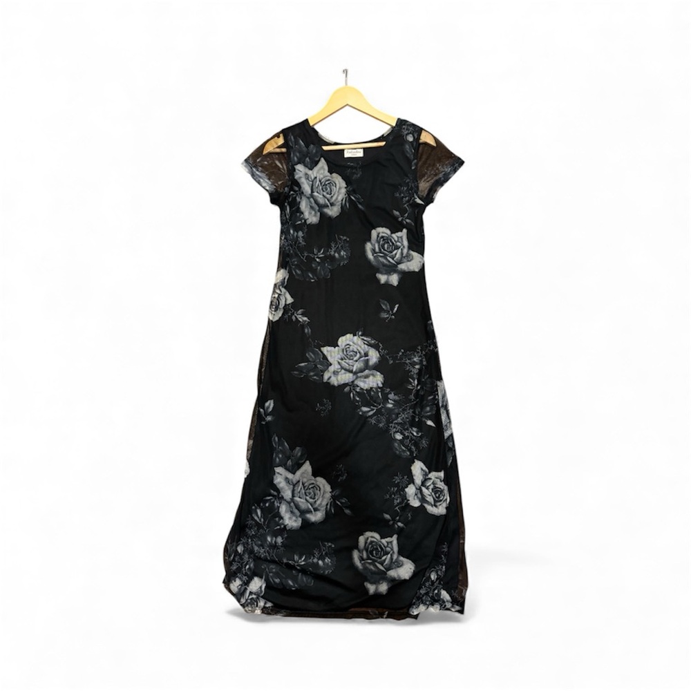 Vintage Valentini Floral Mesh Midi Dress | Made in Italy | Size S/M | VGUC